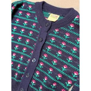 KOHANA Kids Size 4 Navy Floral Print Cottagecore Cardigan Sweater